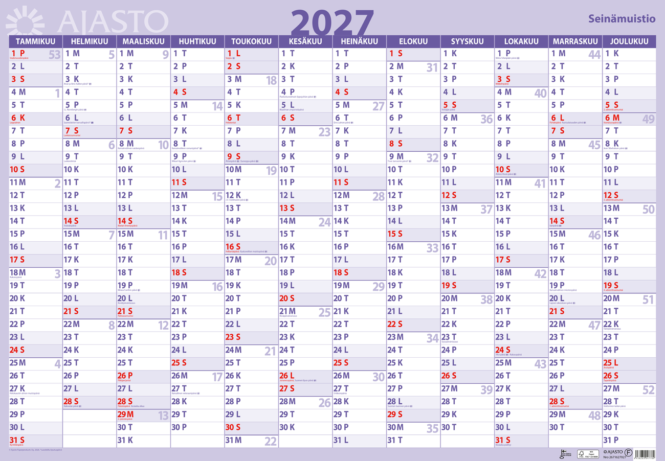 Sein kalenterit 2027 Ajasto Paperproducts Oy Sein kalenterit 2027 Ajasto Paperproducts Oy